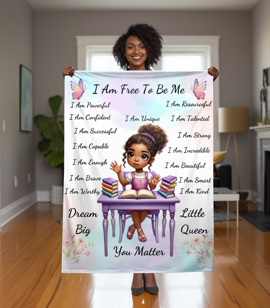 "I Am Free To Be Me" Inspirational Mink Touch Fleece Blanket With Butterflies