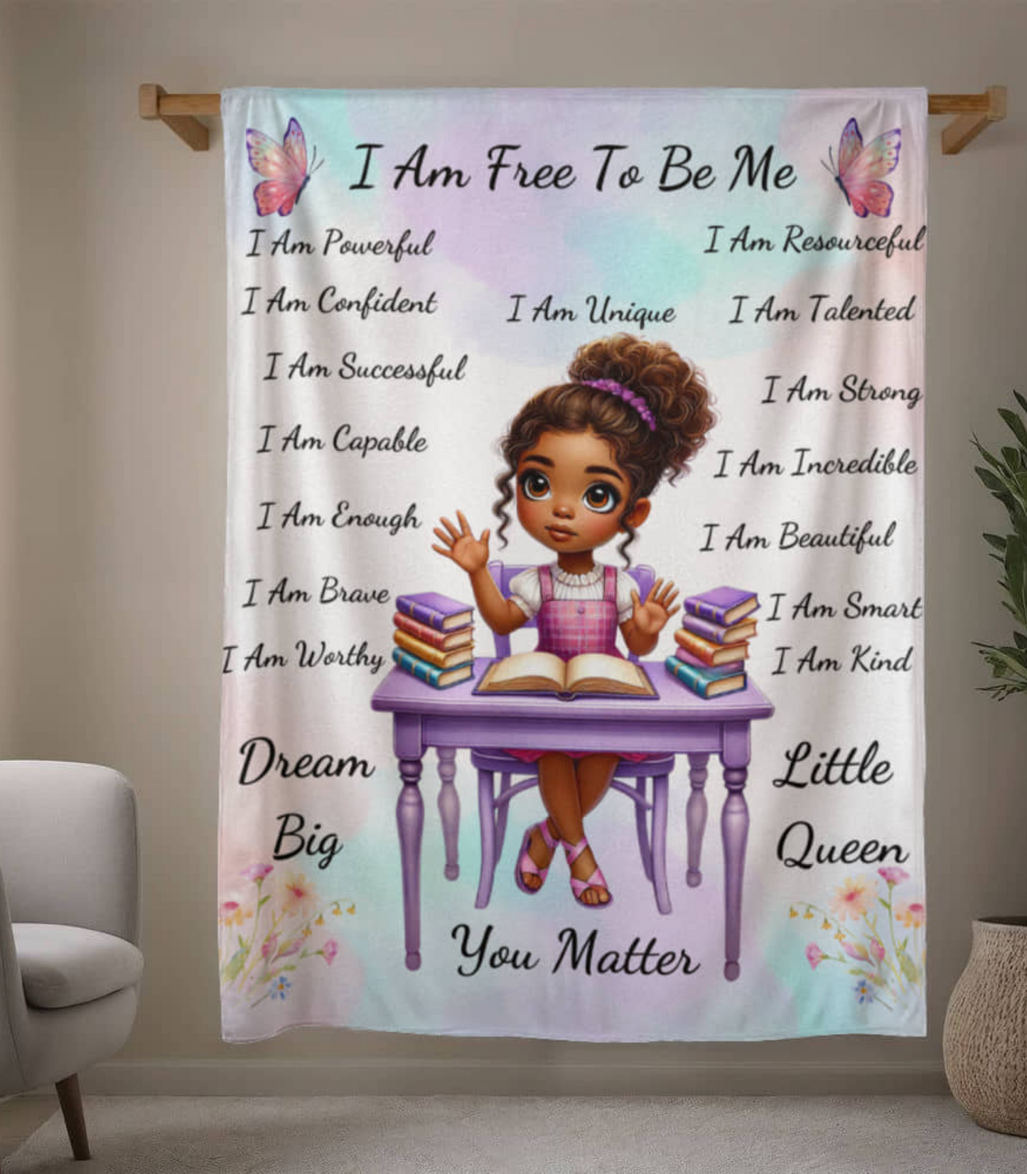 "I Am Free To Be Me" Inspirational Mink Touch Fleece Blanket With Butterflies