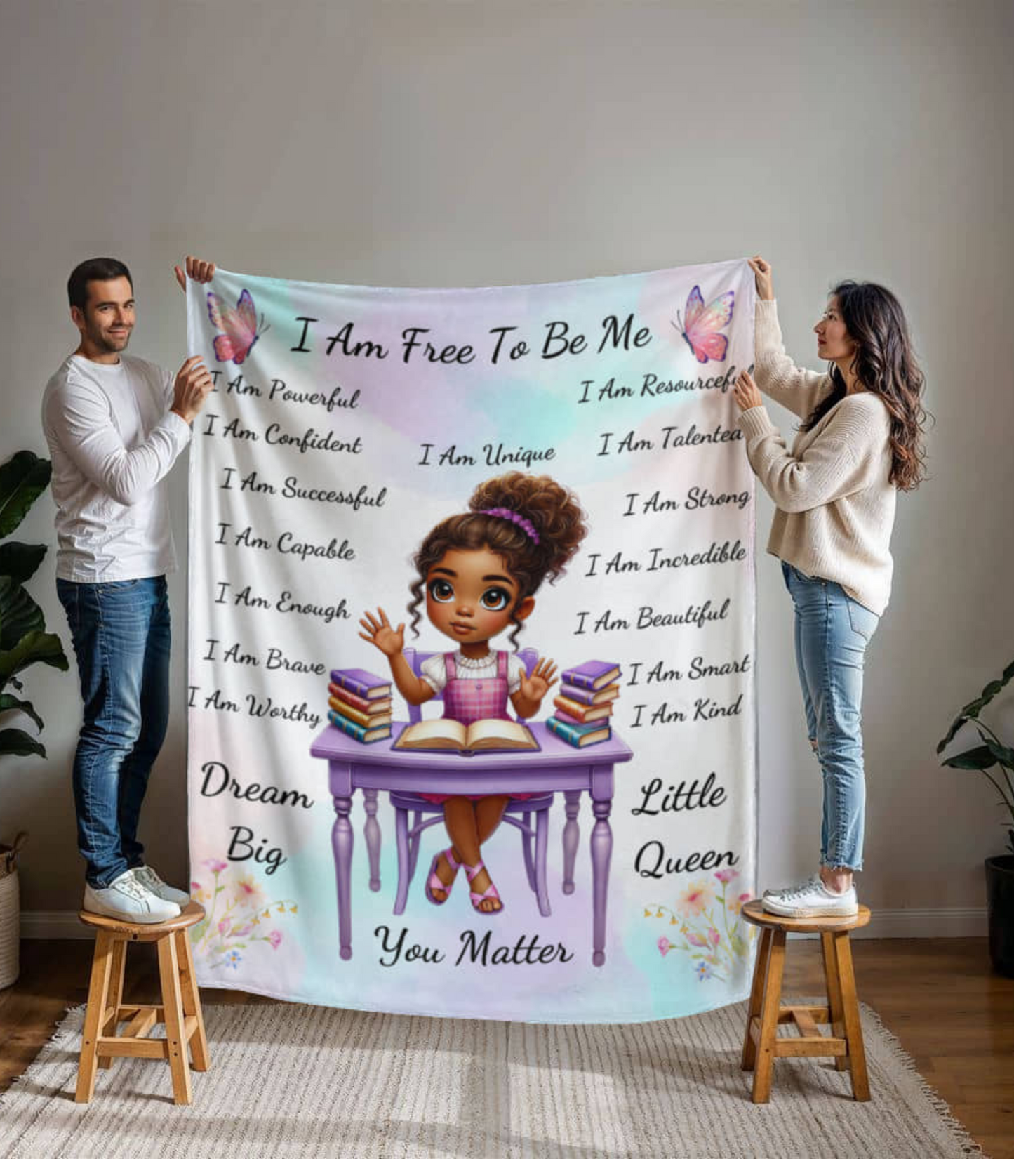 "I Am Free To Be Me" Inspirational Mink Touch Fleece Blanket With Butterflies