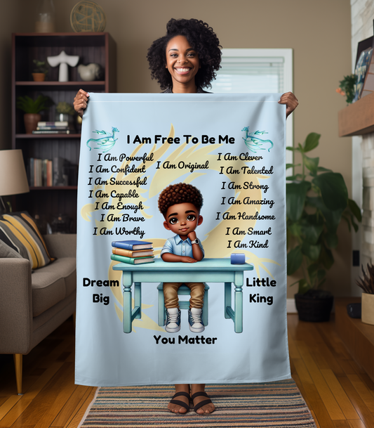 Inspirational "Little King" Blue Blanket for Boys