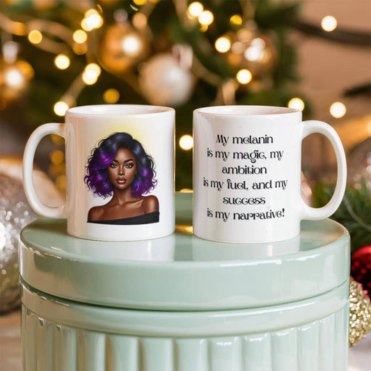 Glam Mug | My Melanin, Is My Magic | White Ceramic Mug