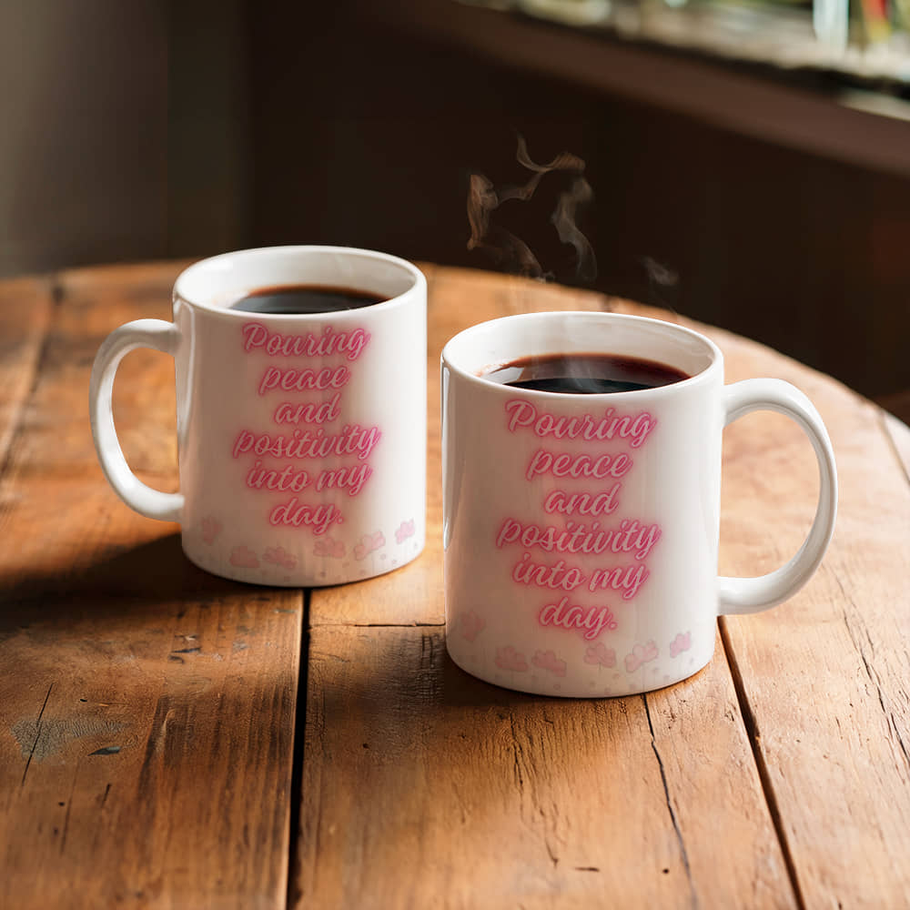 Pouring Peace and Positivity Ceramic Mug | White Ceramic Mug