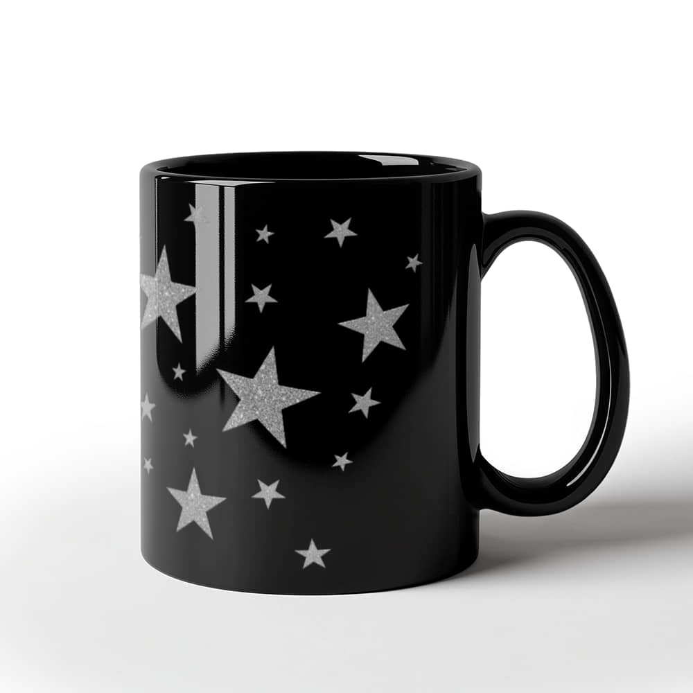 Silver Glitter Starburst Design for a Dazzling Effect | Black Ceramic Mug