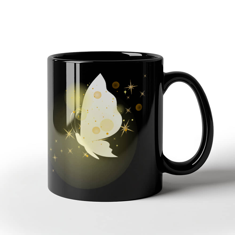 Golden Glow Butterfly Artwork for a Radiant Touch | Black Ceramic Mug