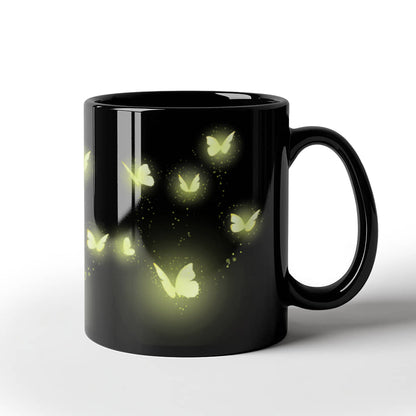 Radiant Glow Butterfly Art for a Magical Touch | Black Ceramic Mug