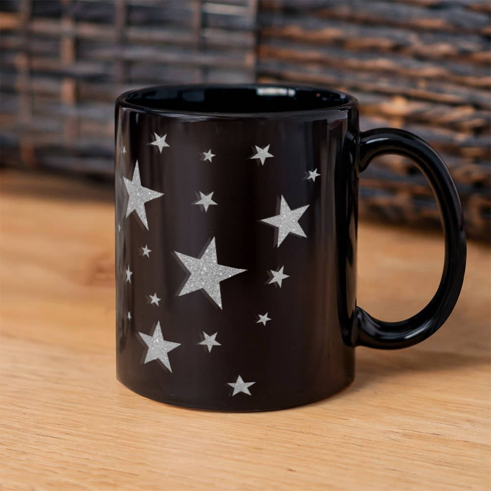 Silver Glitter Starburst Design for a Dazzling Effect | Black Ceramic Mug