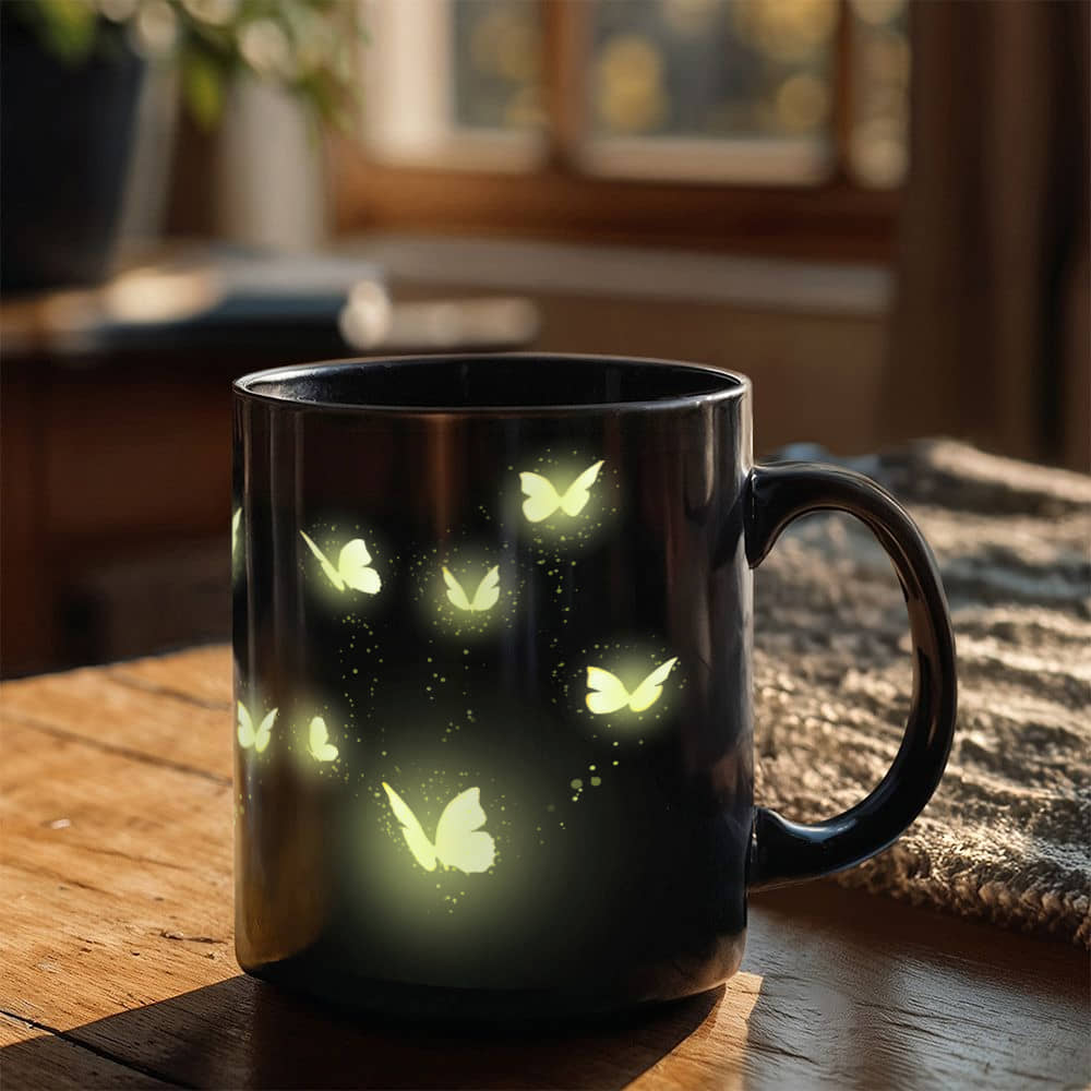 Radiant Glow Butterfly Art for a Magical Touch | Black Ceramic Mug